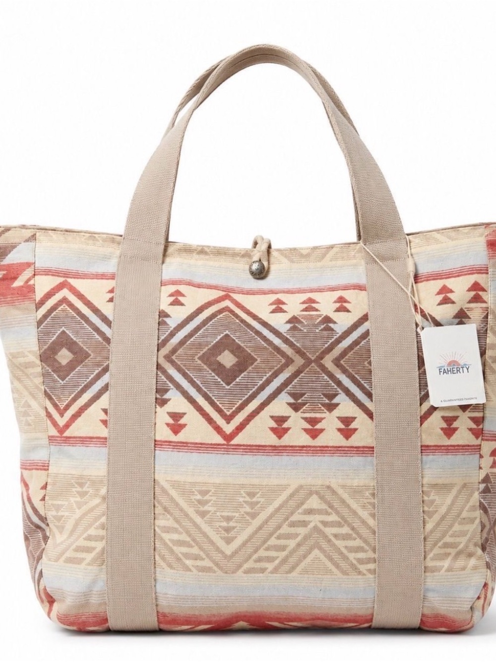 Faherty Large  Jacquard Tote Bag - Point Dunes Boho Aztec Print NWT